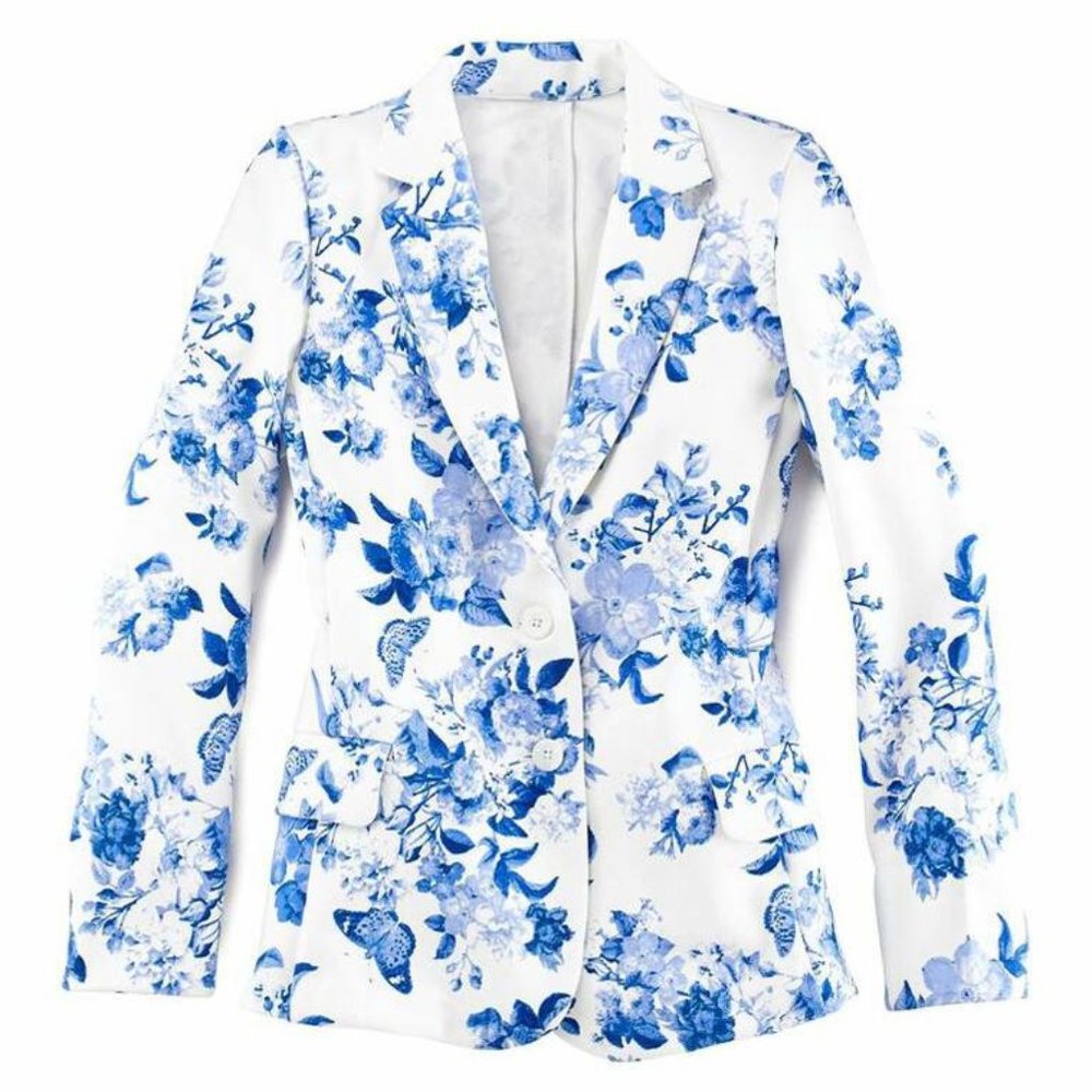 Old Navy Blue and White Floral Blazer